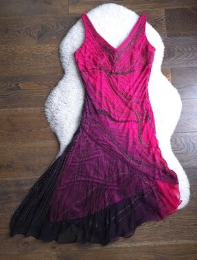 Y2K Cartise Fairy Silk Fuchsia Purple Ombre Beaded Dress
